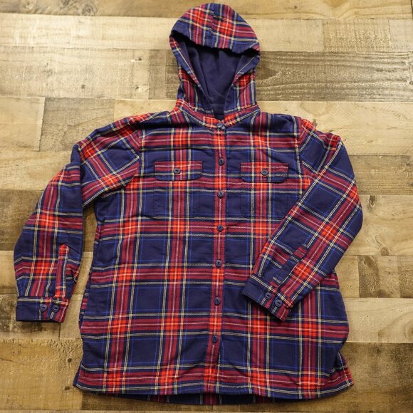 L.L. Bean Tops - LL Bean Fleece-Lined Flannel Hoodie Plaid women's medium petite red navy